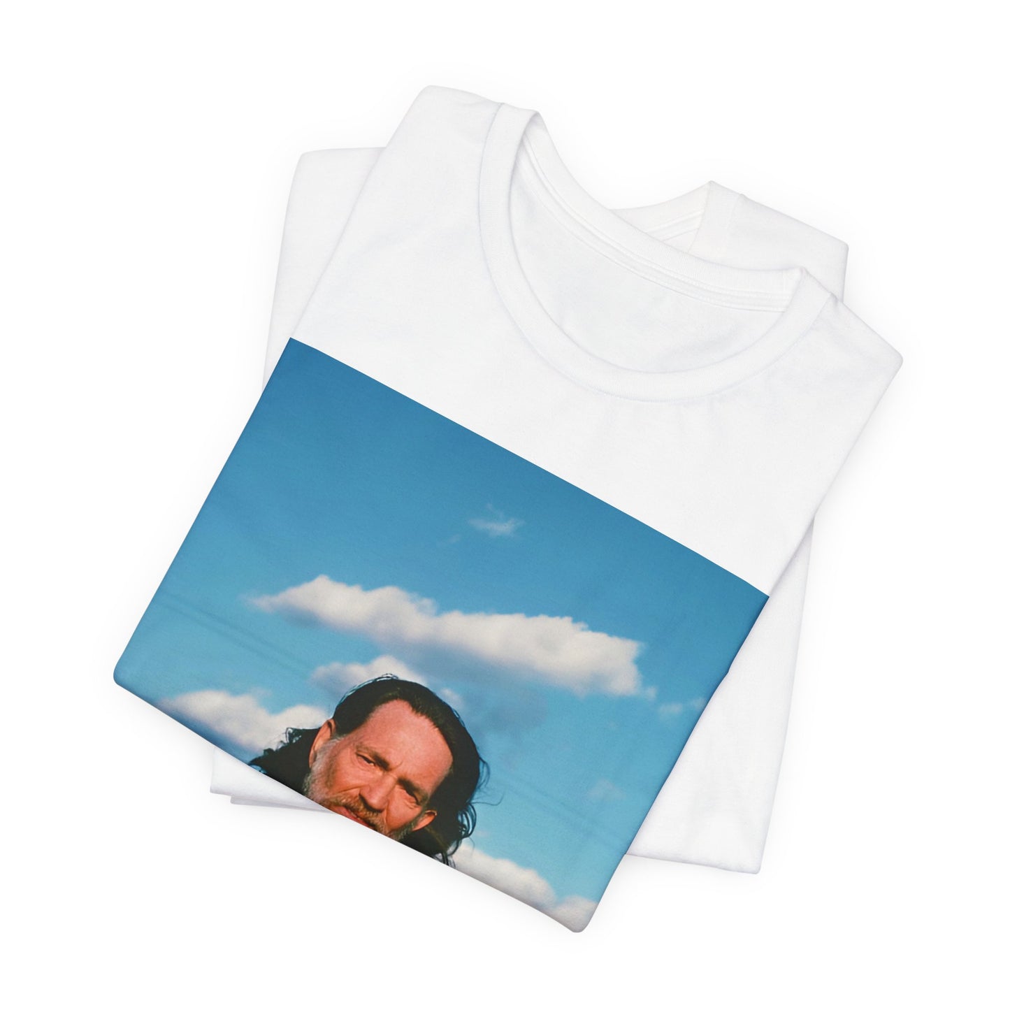 A black graphic t-shirt featuring a classic outlaw country graphic of Willie Nelson.