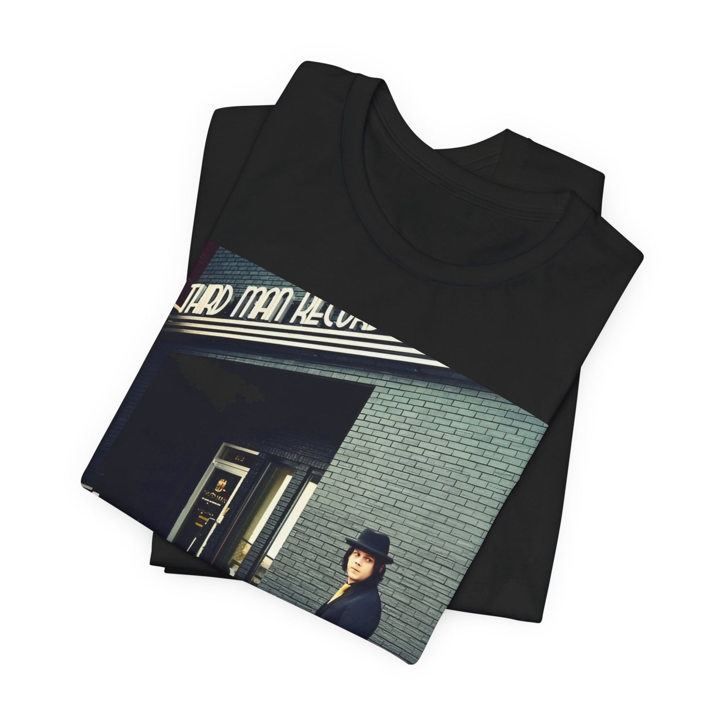 A black graphic t-shirt featuring a garage rock graphic of The White Stripes.