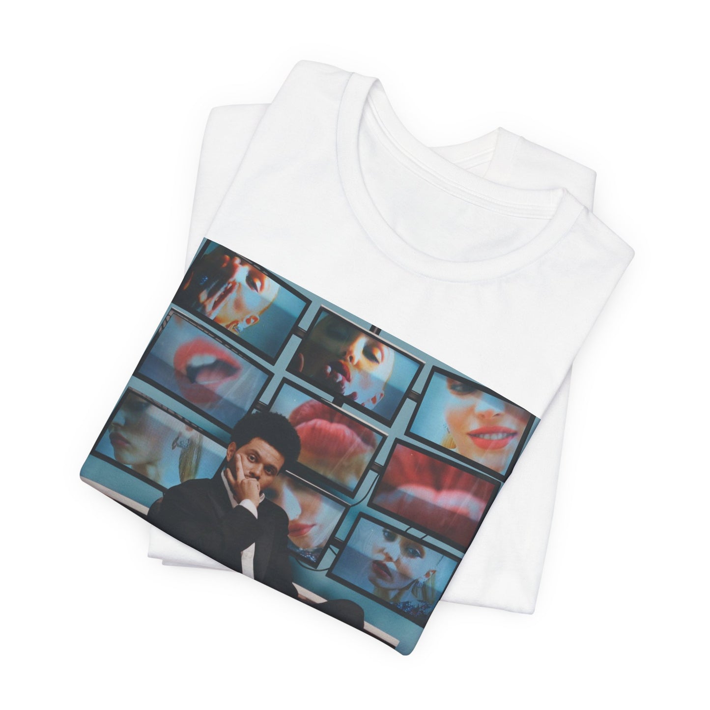 A black graphic t-shirt featuring an aesthetic graphic of The Weeknd.