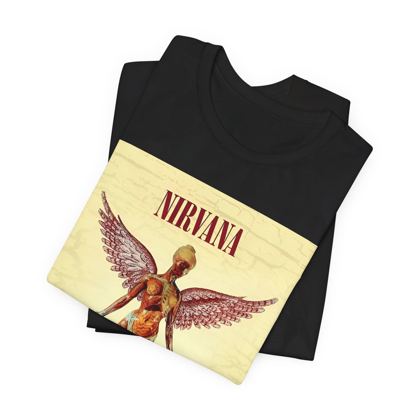 A black graphic t-shirt featuring a graphic related to Nirvana's 'In Utero' album.
