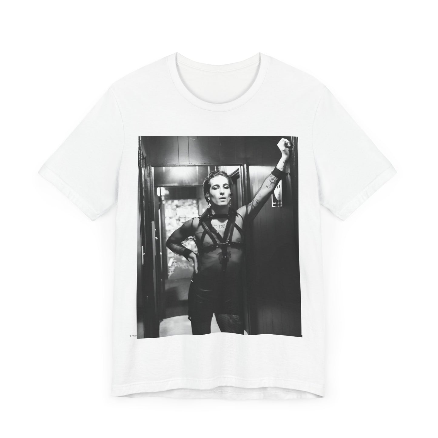A black graphic t-shirt featuring a graphic of Maneskin emphasizing a rebel rock spirit.