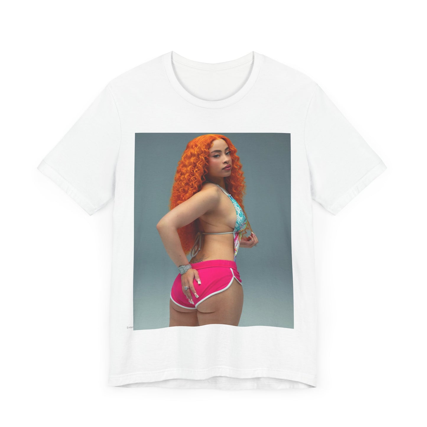 A black graphic t-shirt featuring a Y2K hip hop graphic of Ice Spice.