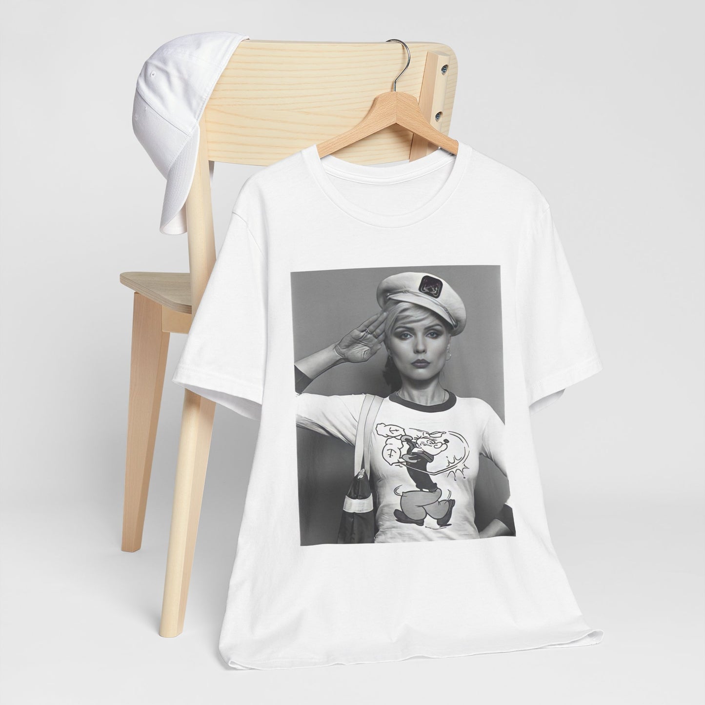 A black graphic t-shirt featuring a classic black and white graphic of the band Blondie.