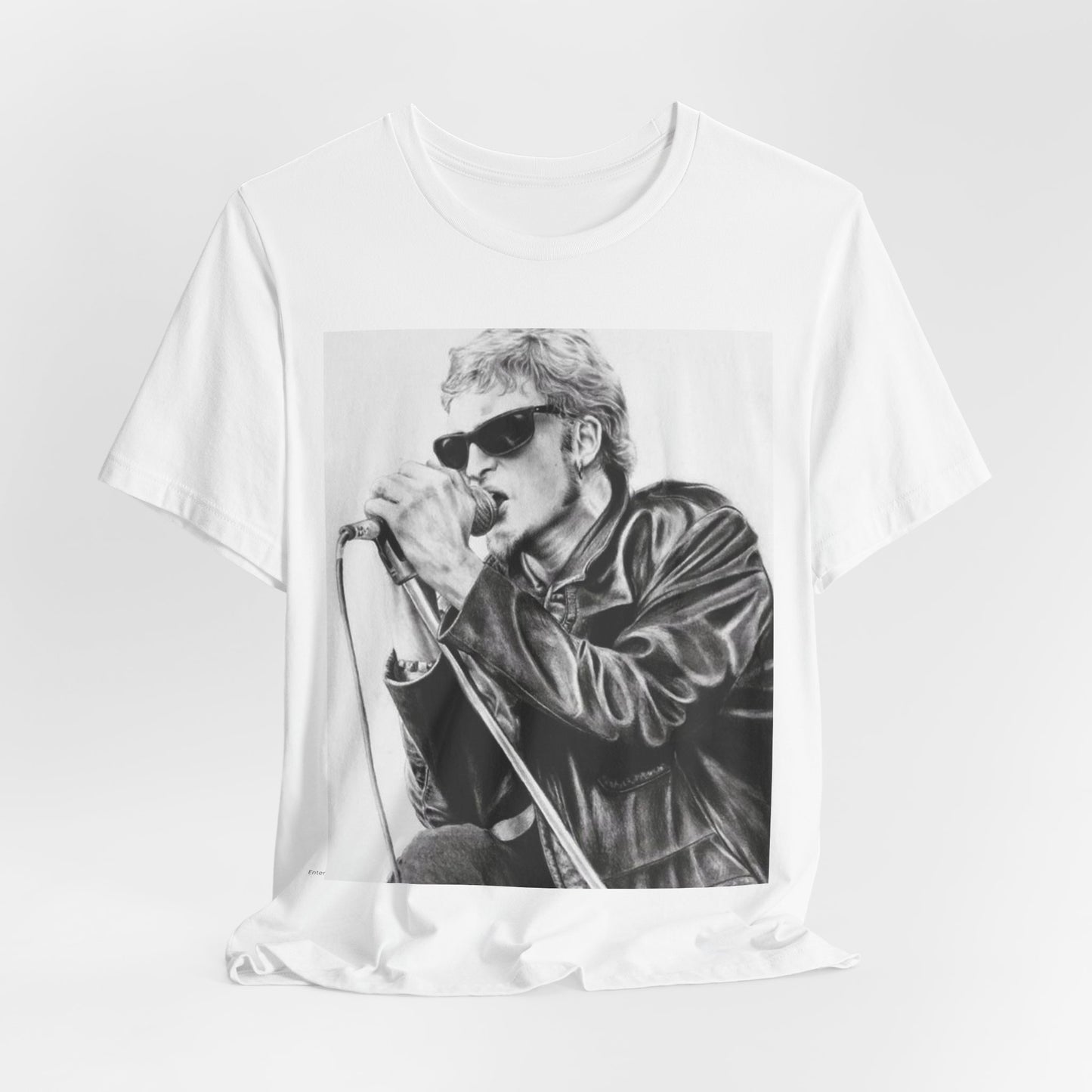 A black graphic t-shirt featuring a photo of Layne Staley from Alice In Chains performing live in concert, showing his intense stage presence.