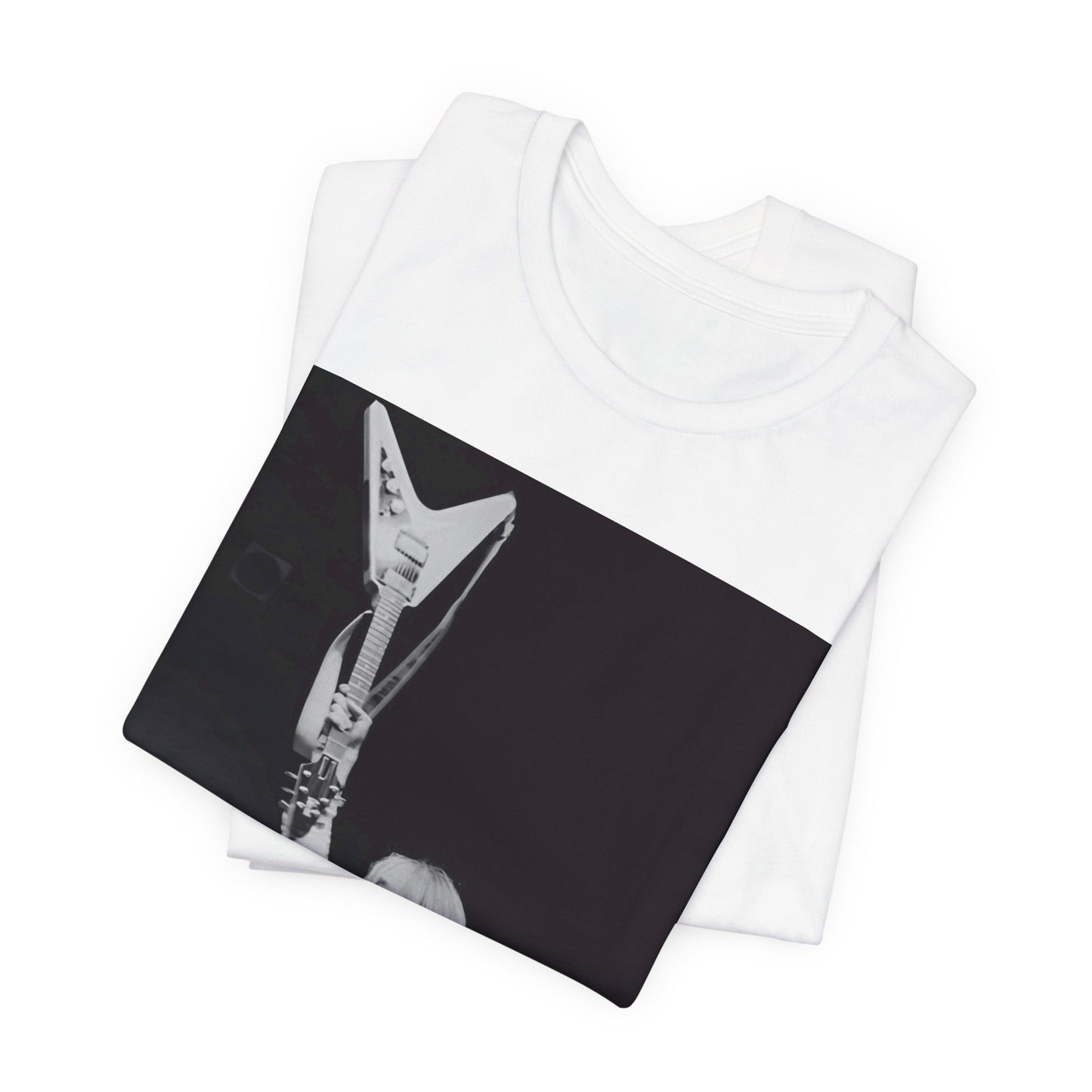 A black graphic t-shirt featuring a graphic or photo of Tom Petty playing guitar on stage.