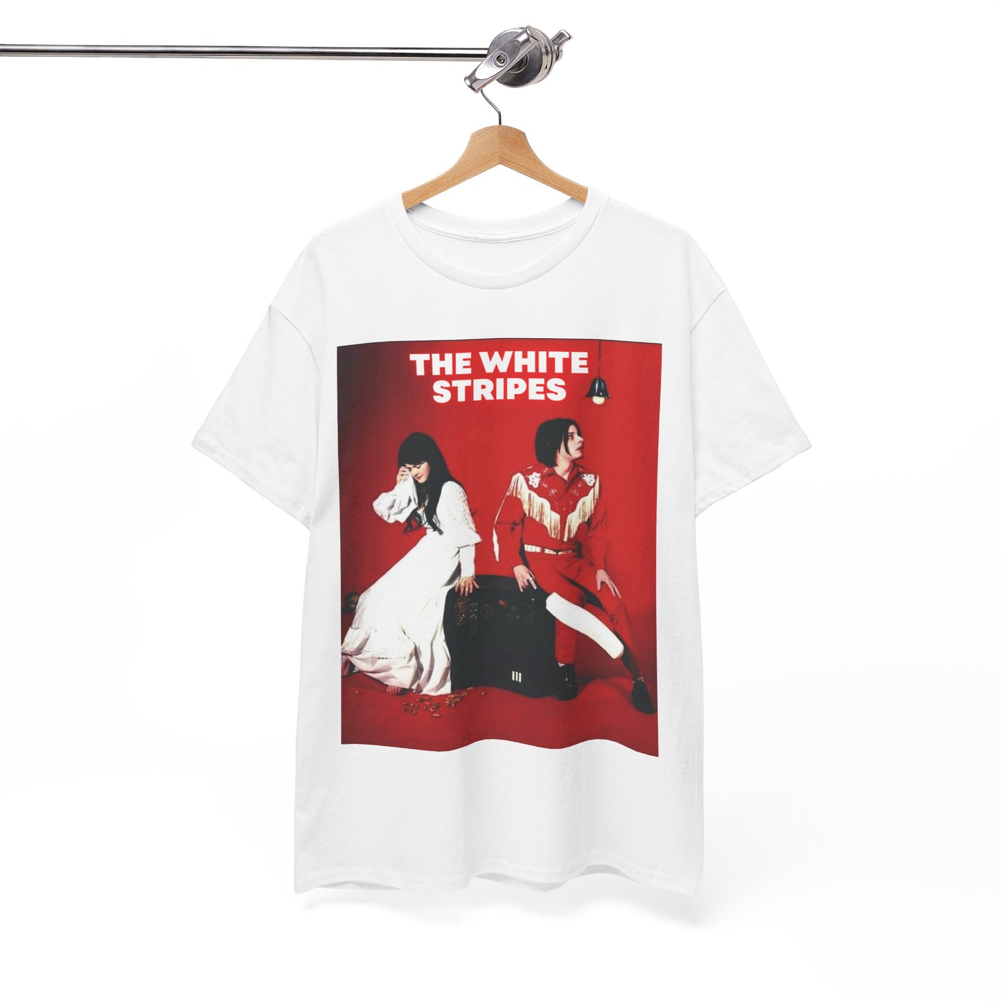 A black graphic t-shirt featuring an edgy rock and roll graphic of The White Stripes.