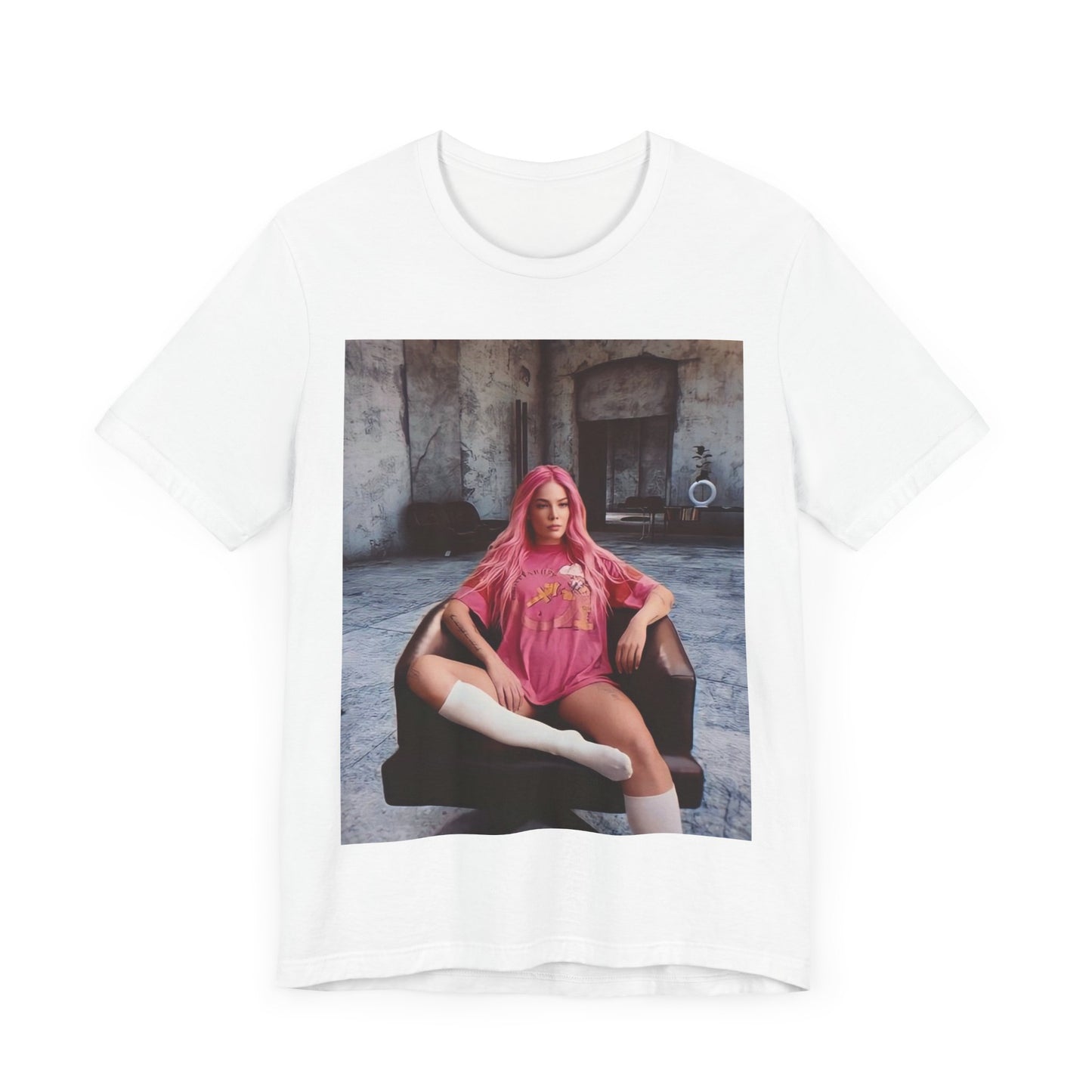 A black graphic t-shirt featuring a retro graphic related to Halsey's 'Badlands' album era.