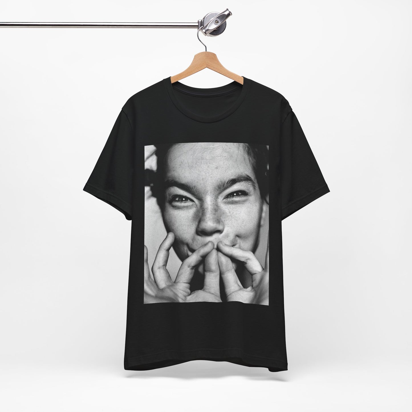A black graphic t-shirt featuring a graphic related to Bjork's 'Vulnicura' album era, possibly with abstract or emotional visual elements.