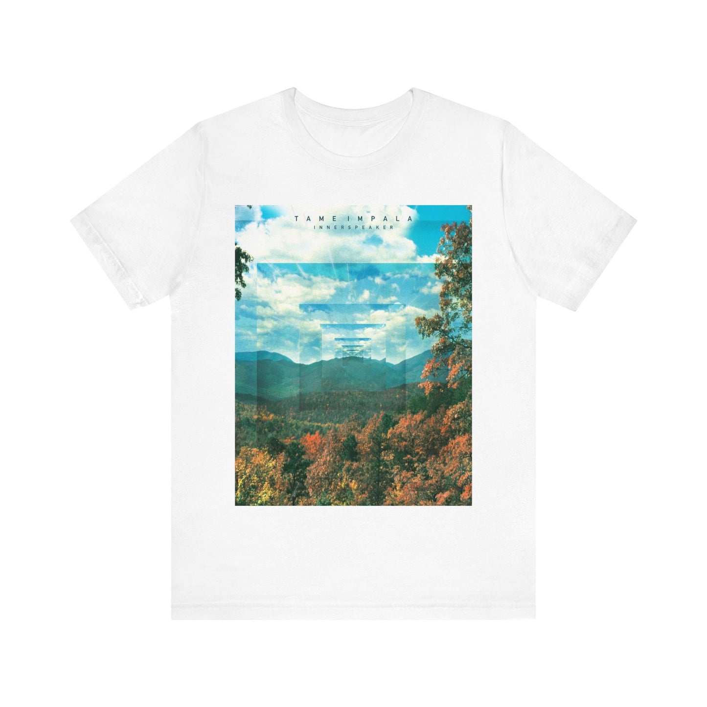 A black graphic t-shirt featuring a graphic related to Tame Impala's 'InnerSpeaker' album.