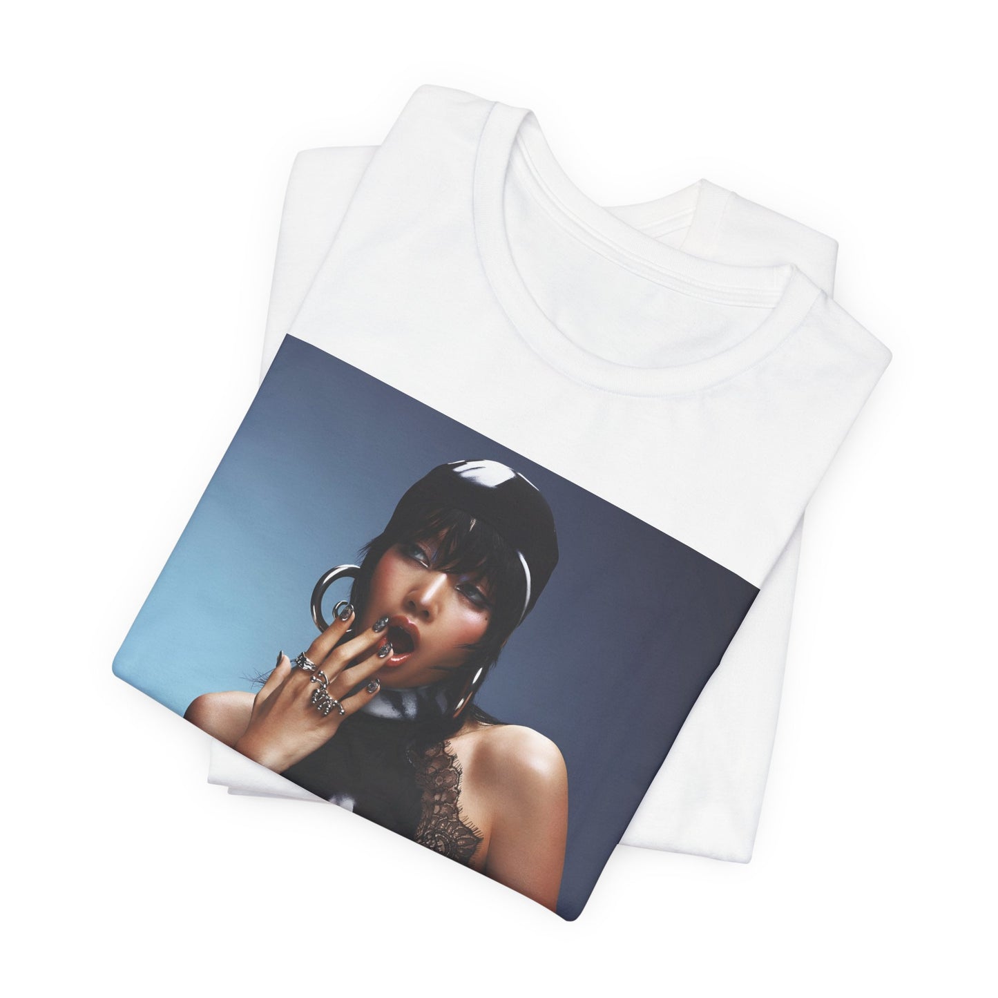 A black graphic t-shirt featuring a vintage K-Pop dance queen graphic of Lisa.