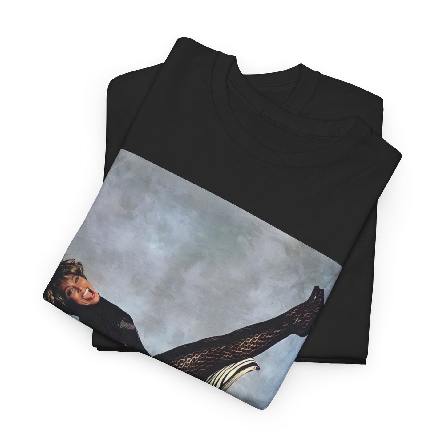 A black graphic t-shirt featuring a bold rock superstar graphic of Tina Turner.