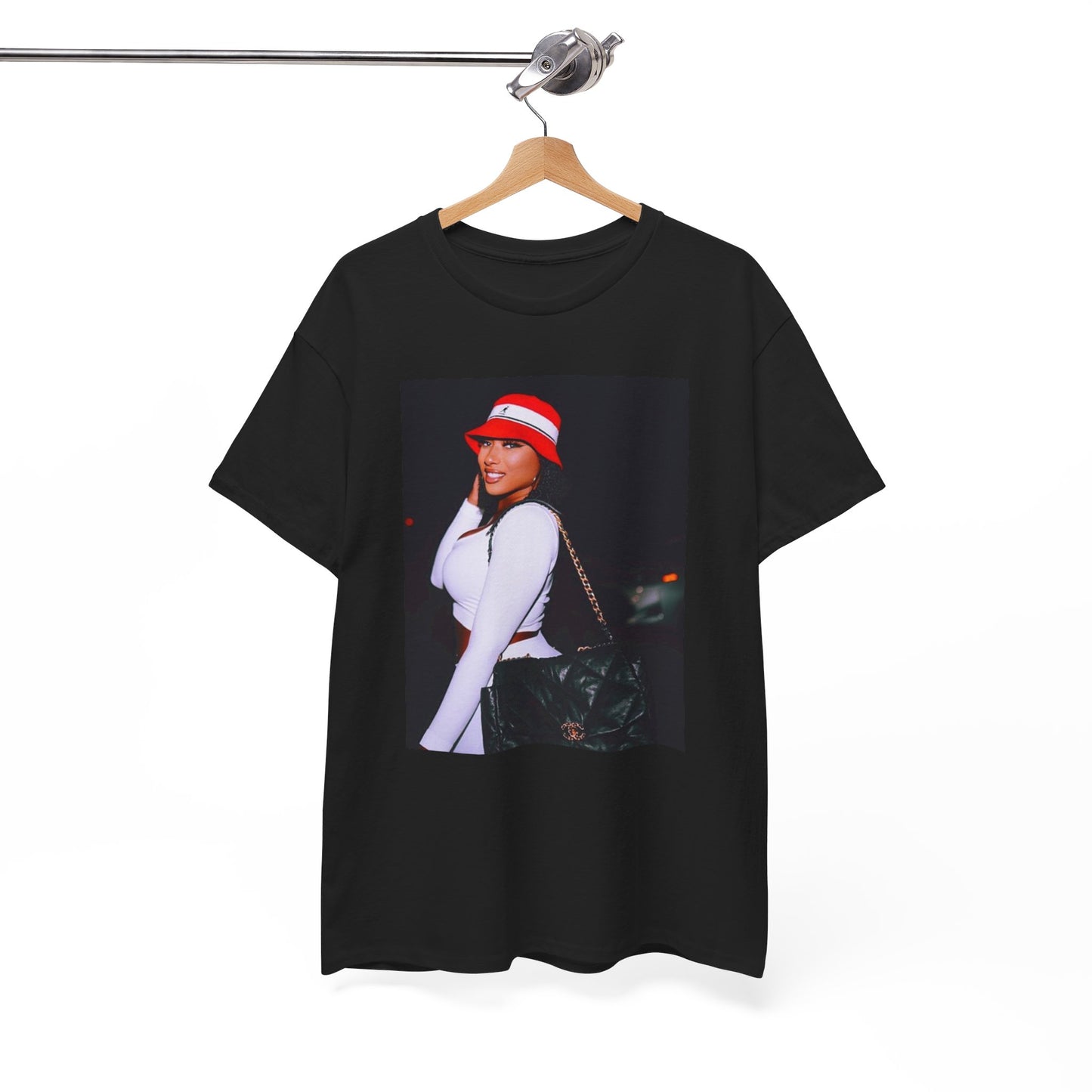 A black graphic t-shirt featuring an iconic fashion graphic of Megan Thee Stallion.