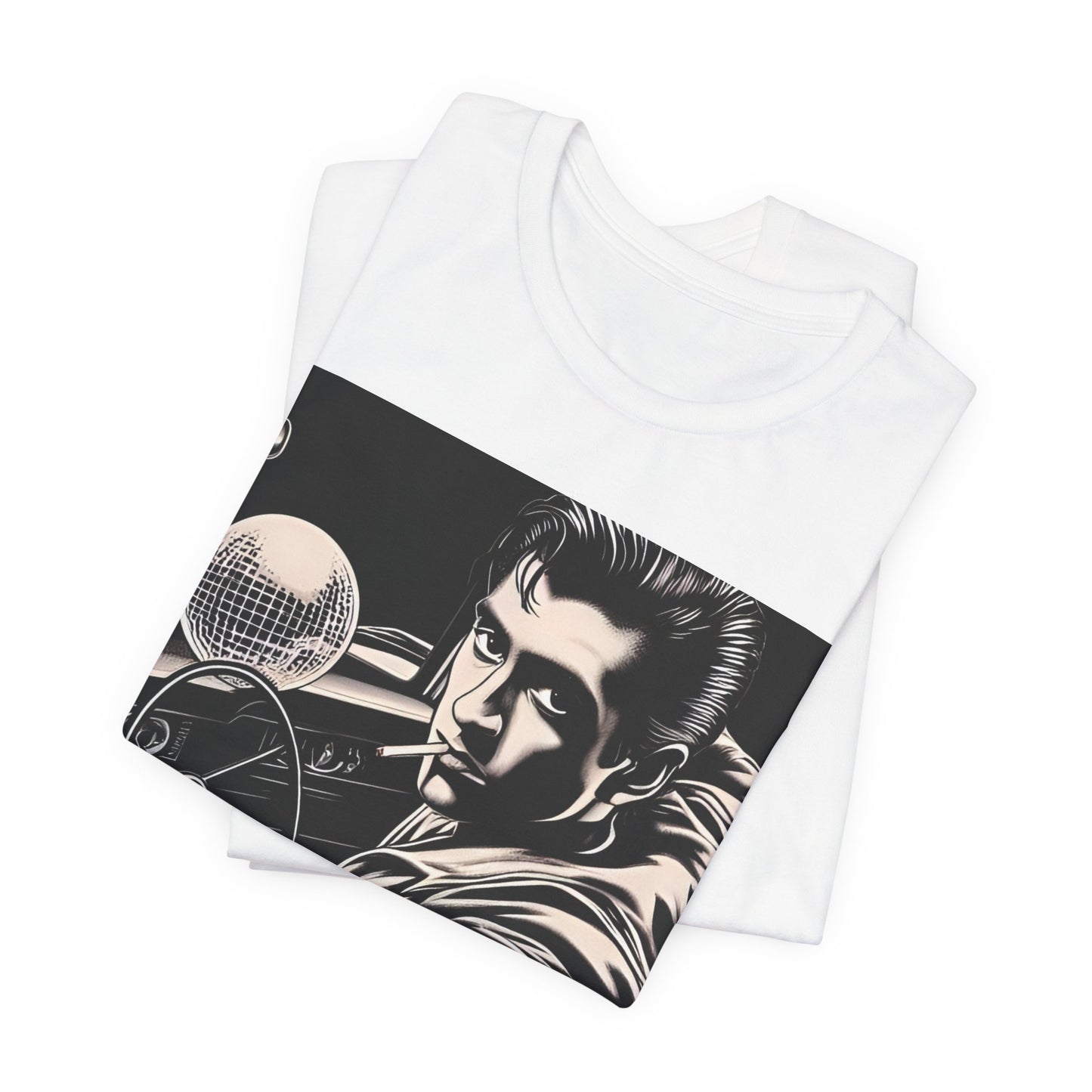 A black graphic t-shirt featuring a graphic of Arctic Monkeys from the 2000s, evoking an indie rock aesthetic.