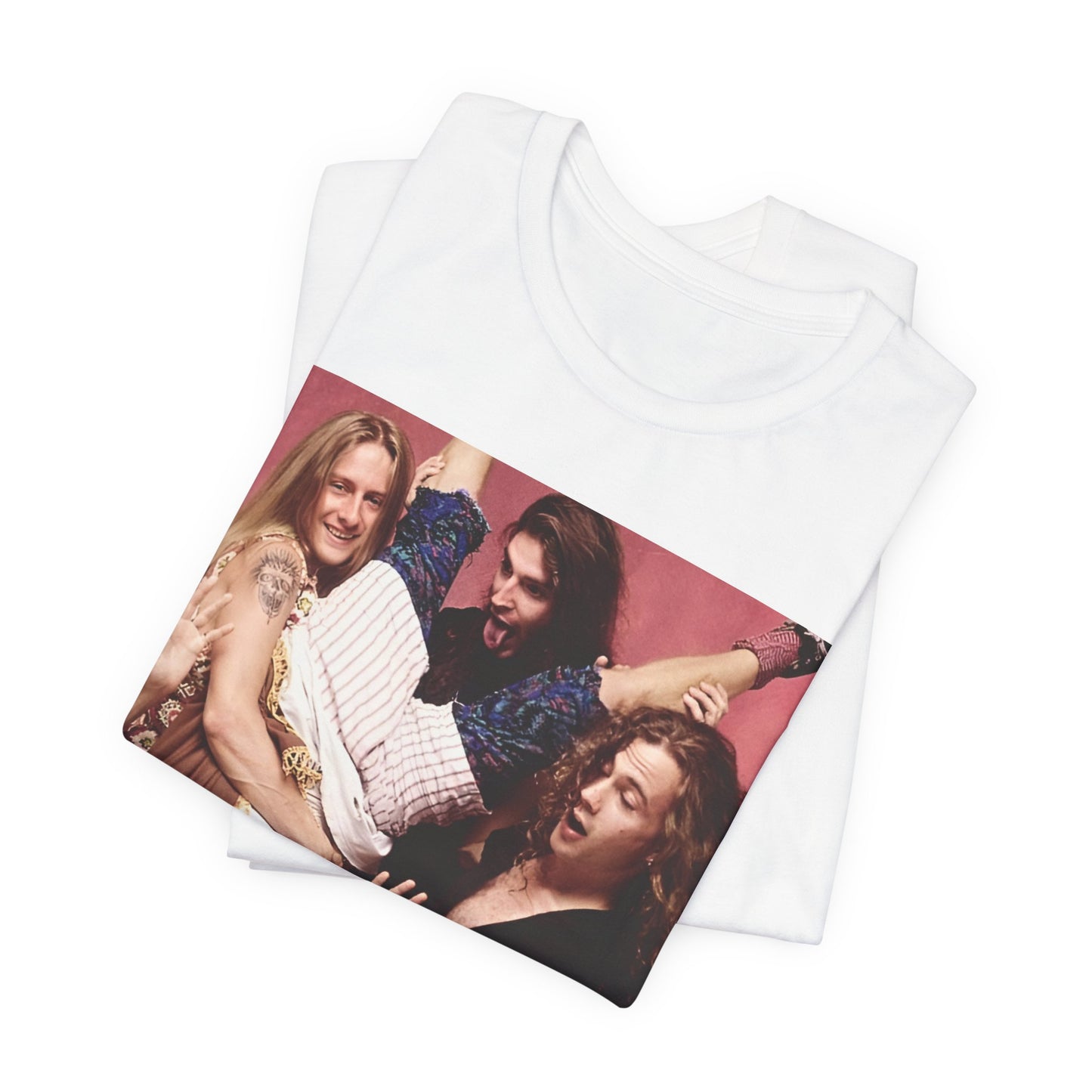 A black graphic t-shirt featuring a humorous or candid photo/illustration of Alice In Chains band members from the 90s alt-rock era.