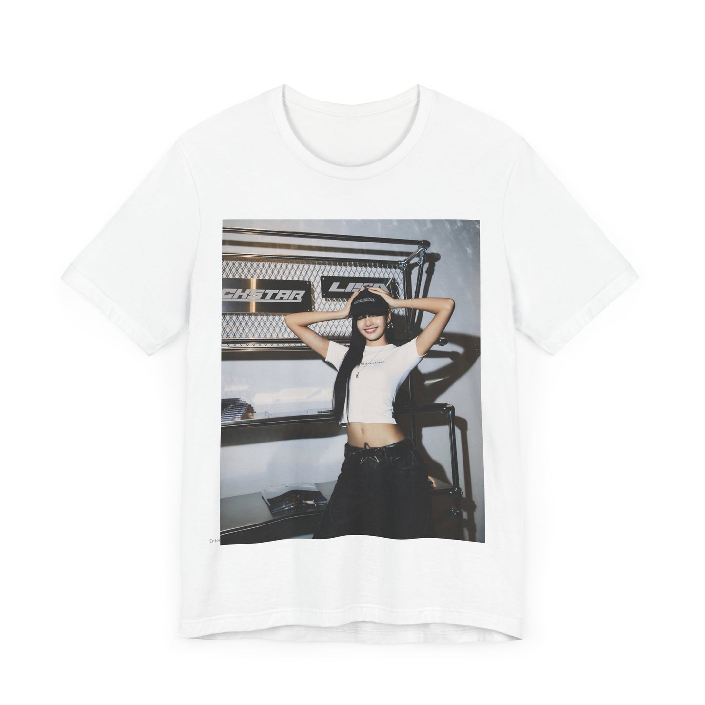 A black graphic t-shirt featuring a graphic of Lisa as a street K-Pop style queen.