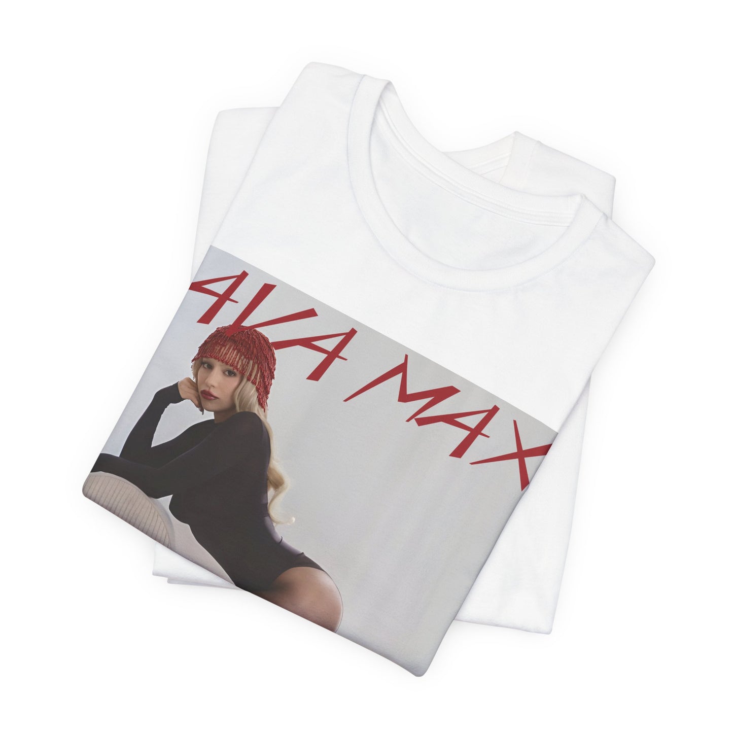 A black graphic t-shirt featuring an artistic or aesthetic graphic of Ava Max.