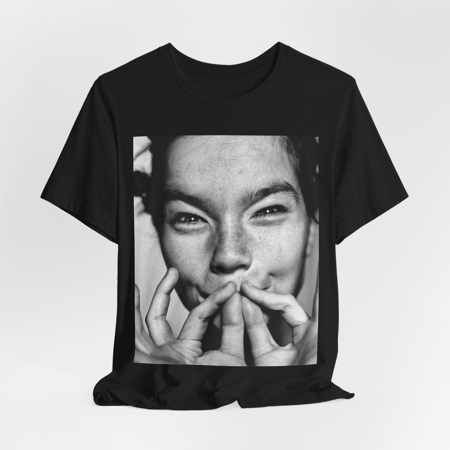 A black graphic t-shirt featuring a graphic related to Bjork's 'Vulnicura' album era, possibly with abstract or emotional visual elements.