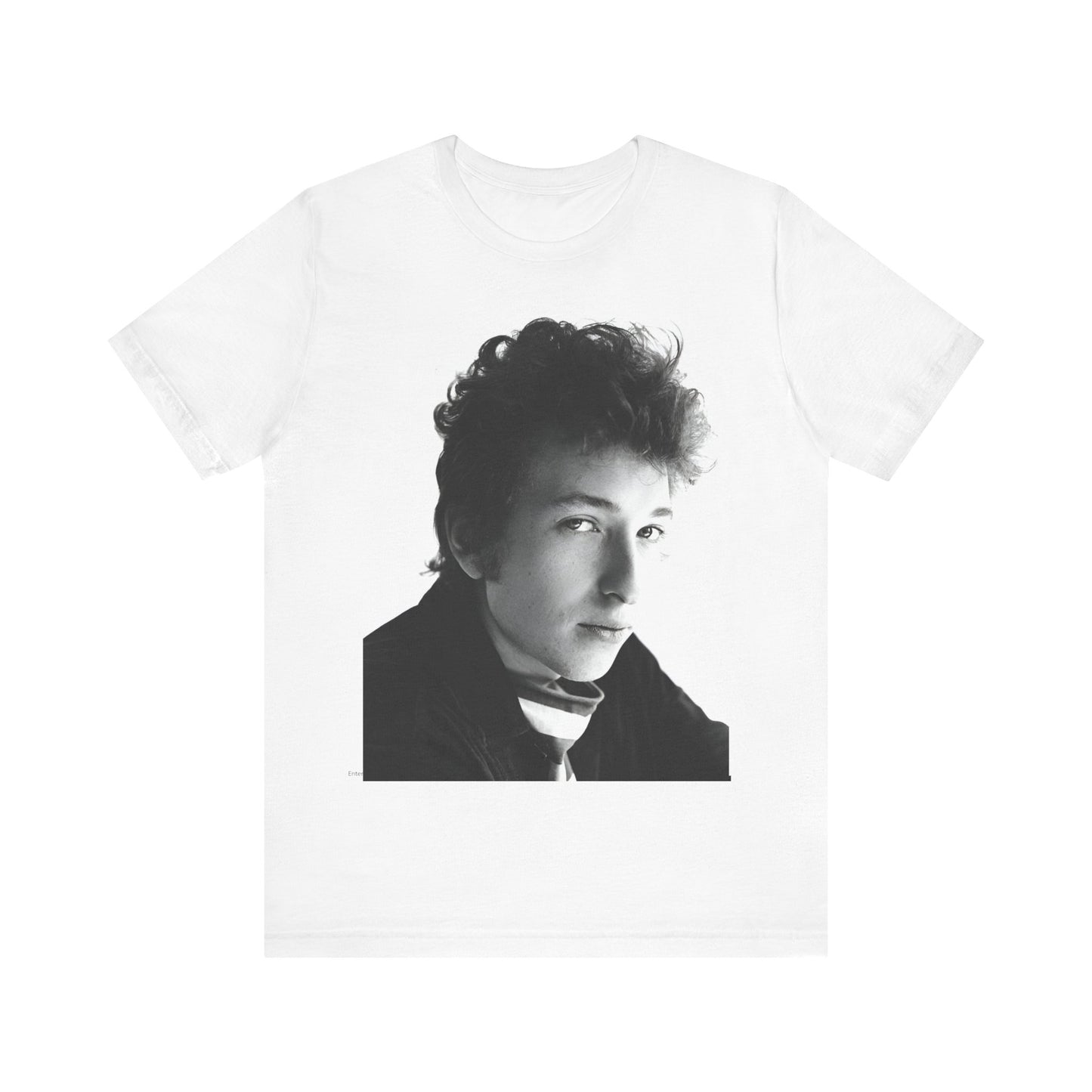 A black graphic t-shirt featuring a graphic related to Bob Dylan's 'Like a Rolling Stone' song or era.