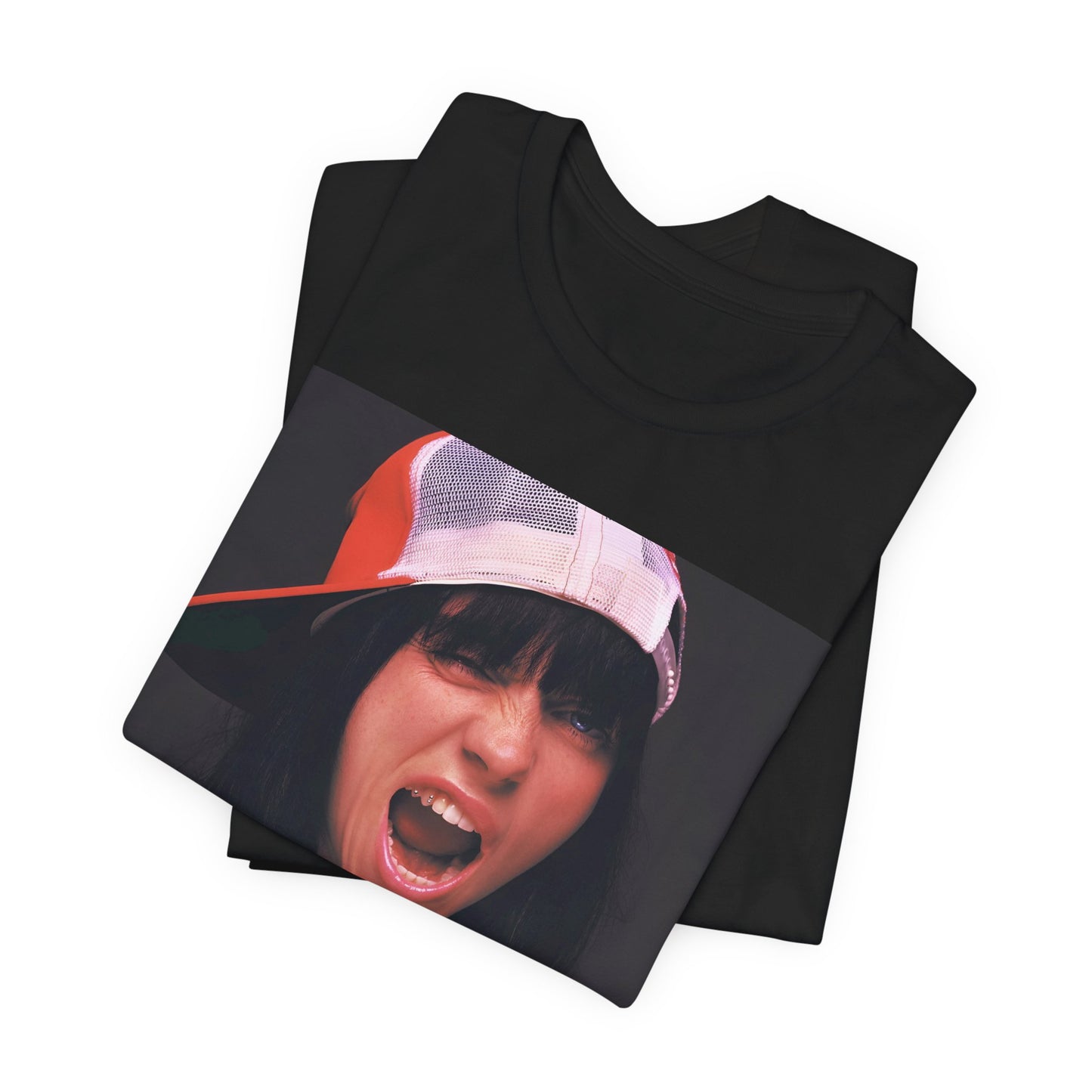 A multi-panel, graphic t-shirt inspired by the Billie Eilish song 'all the good girls go to hell,' featuring different images of her.