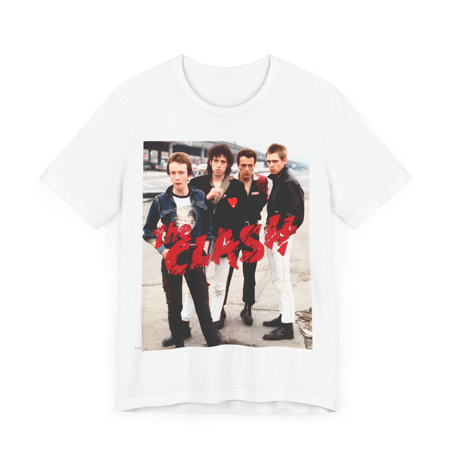 A black graphic t-shirt featuring a graphic of The Clash with an everyday punk style aesthetic.