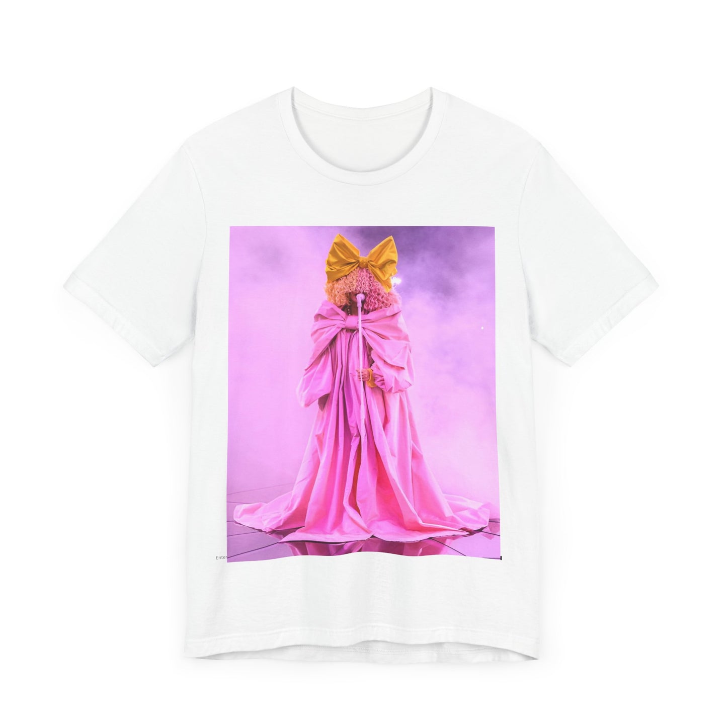 A black graphic t-shirt featuring a graphic related to Sia's 'Chandelier' song or live era.