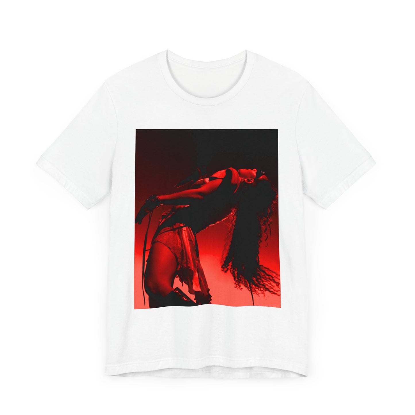 A black graphic t-shirt featuring a graphic of Charli XCX, designed with a future pop aesthetic.