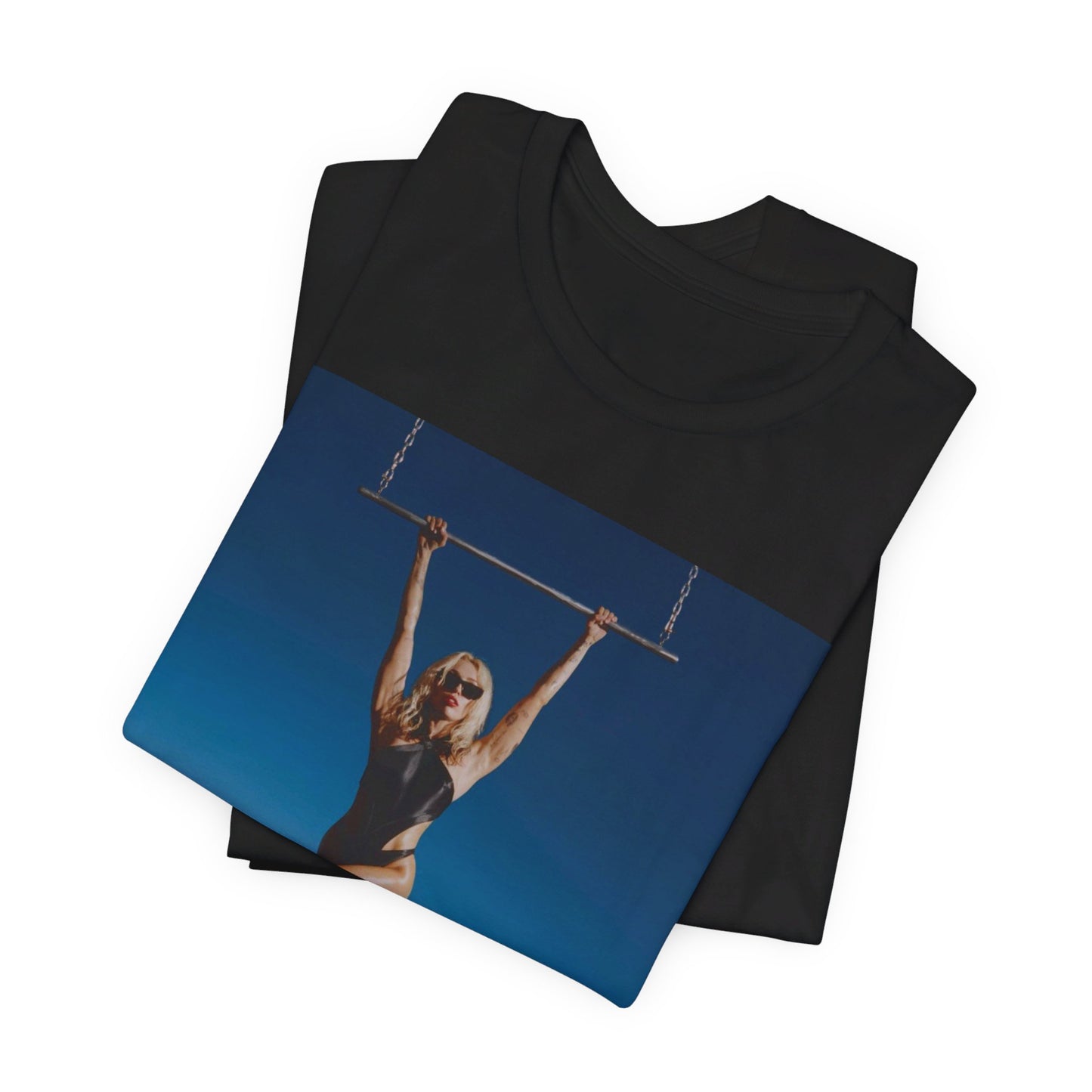 A black graphic t-shirt featuring a graphic related to Miley Cyrus' 'Endless Summer Vacation' album.