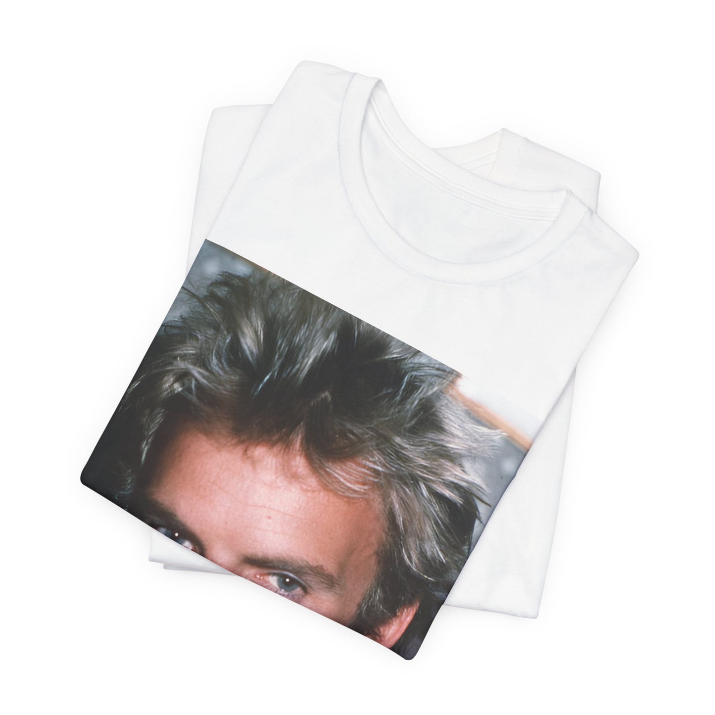 A black graphic t-shirt featuring an 80s new wave aesthetic graphic of Sting.