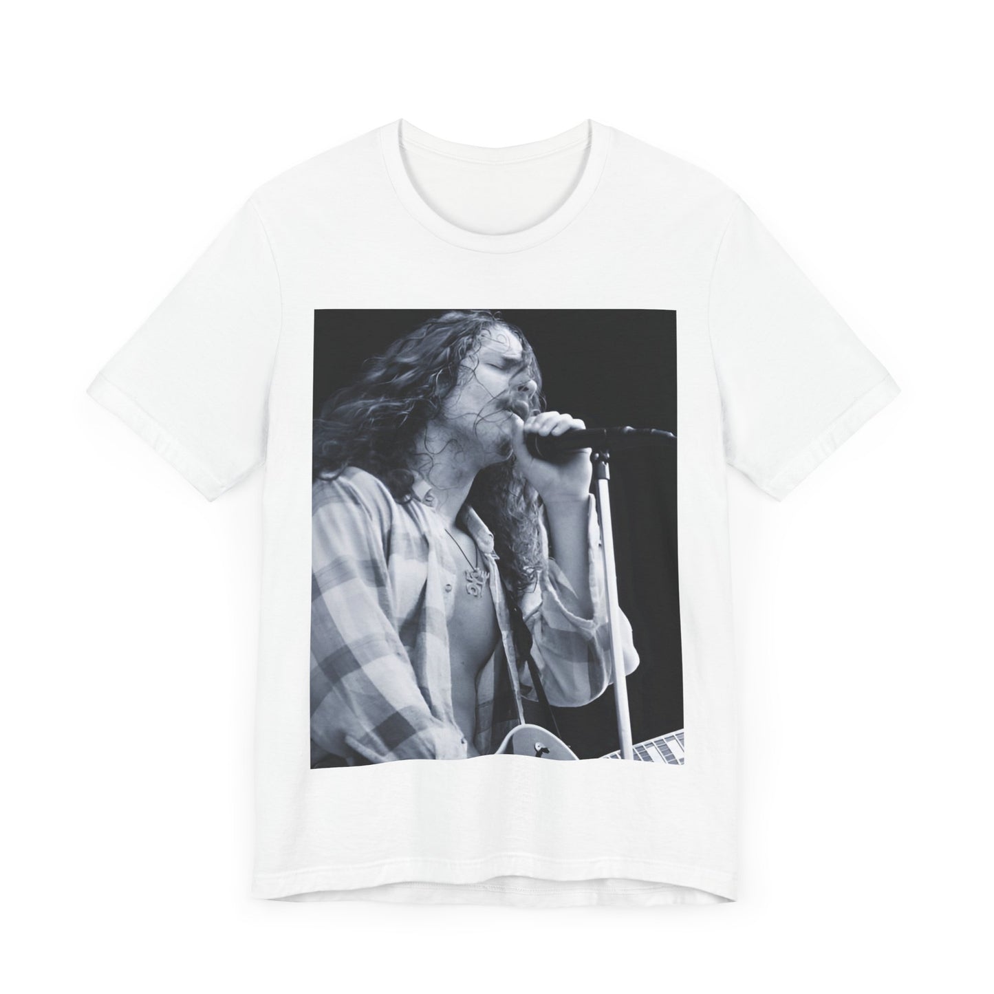 A black graphic t-shirt featuring a retro graphic related to Chris Cornell's 'Superunknown' album era.