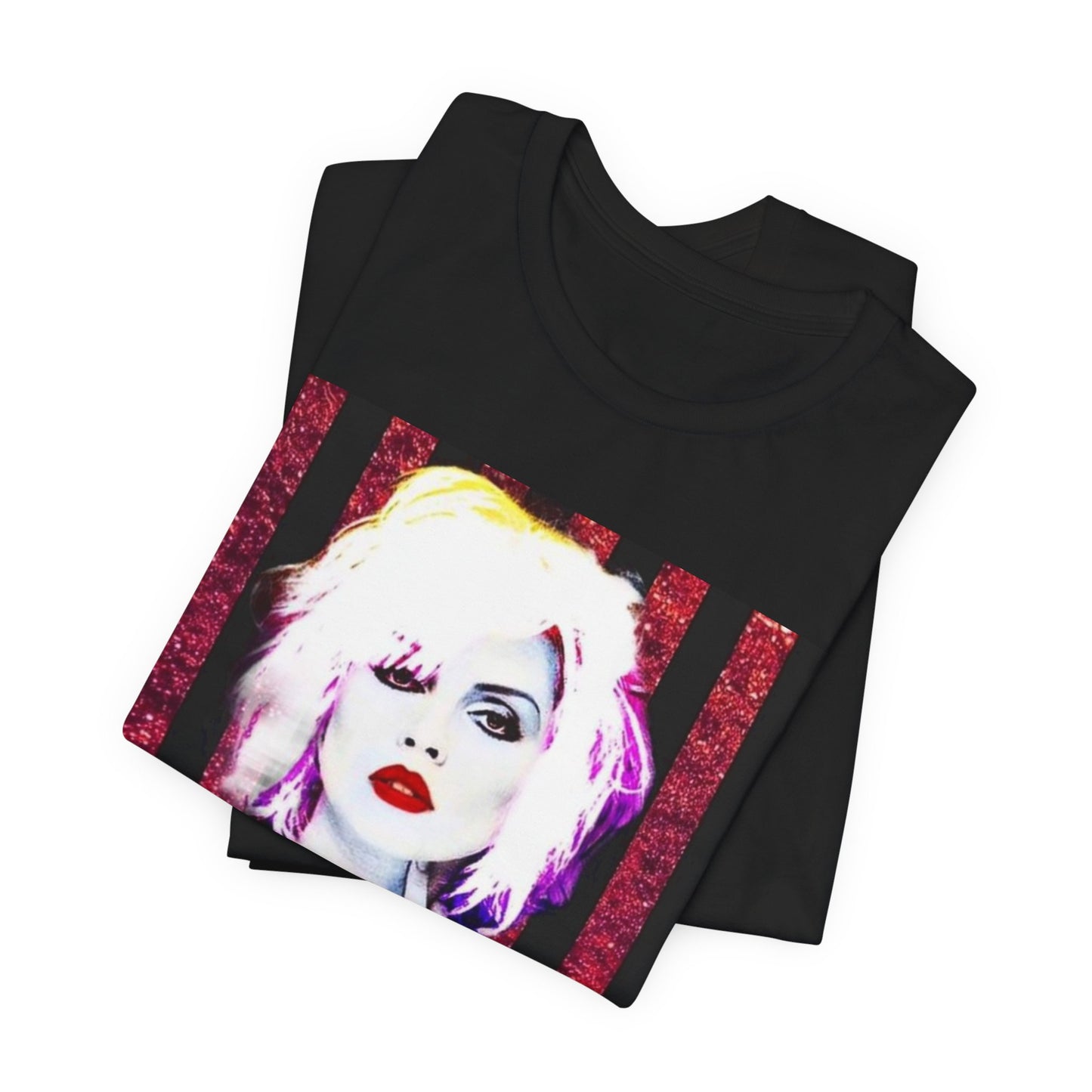 A black graphic t-shirt featuring a graphic of Blondie with an edgy street style aesthetic.
