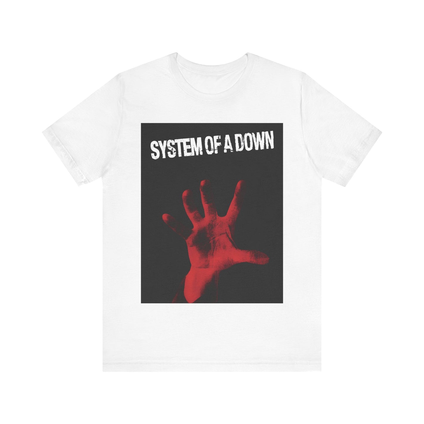 A black graphic t-shirt featuring a 1998 retro graphic of System of a Down.