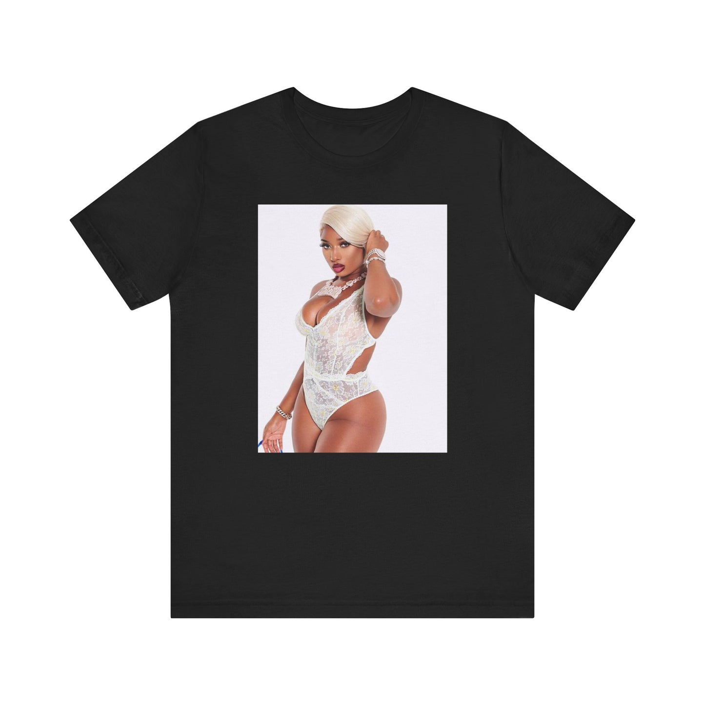 A black graphic t-shirt featuring a graphic of Megan Thee Stallion in a 'Hot Girl' rap style.