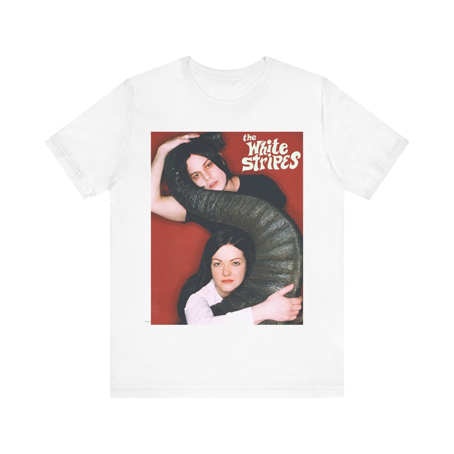 A black graphic t-shirt featuring a vintage graphic related to The White Stripes' 'Elephant' album era.