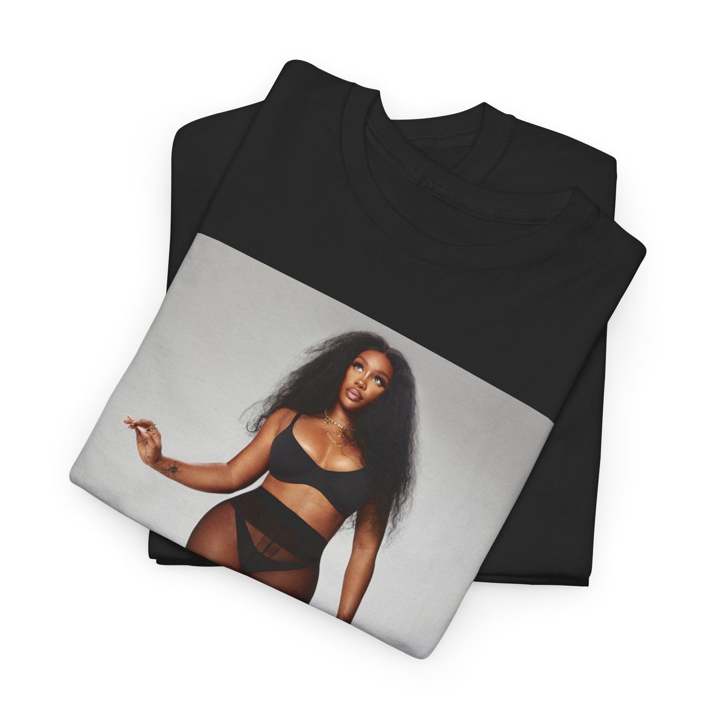 A black graphic t-shirt featuring a graphic related to SZA's 'Good Days' song or era.