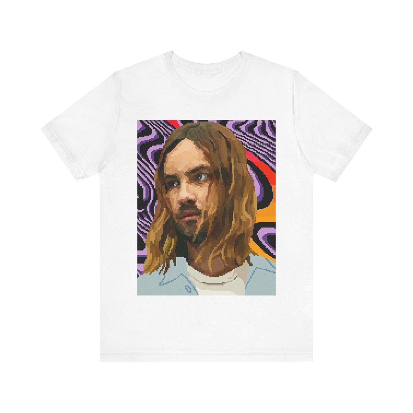 A black graphic t-shirt featuring a vintage graphic of Tame Impala with mind-bending visuals.