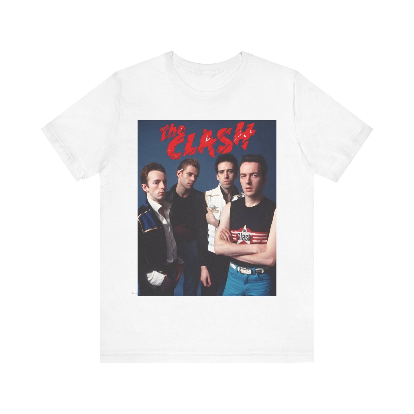 A black graphic t-shirt featuring a vintage graphic related to The Clash's 'Combat Rock' album era.