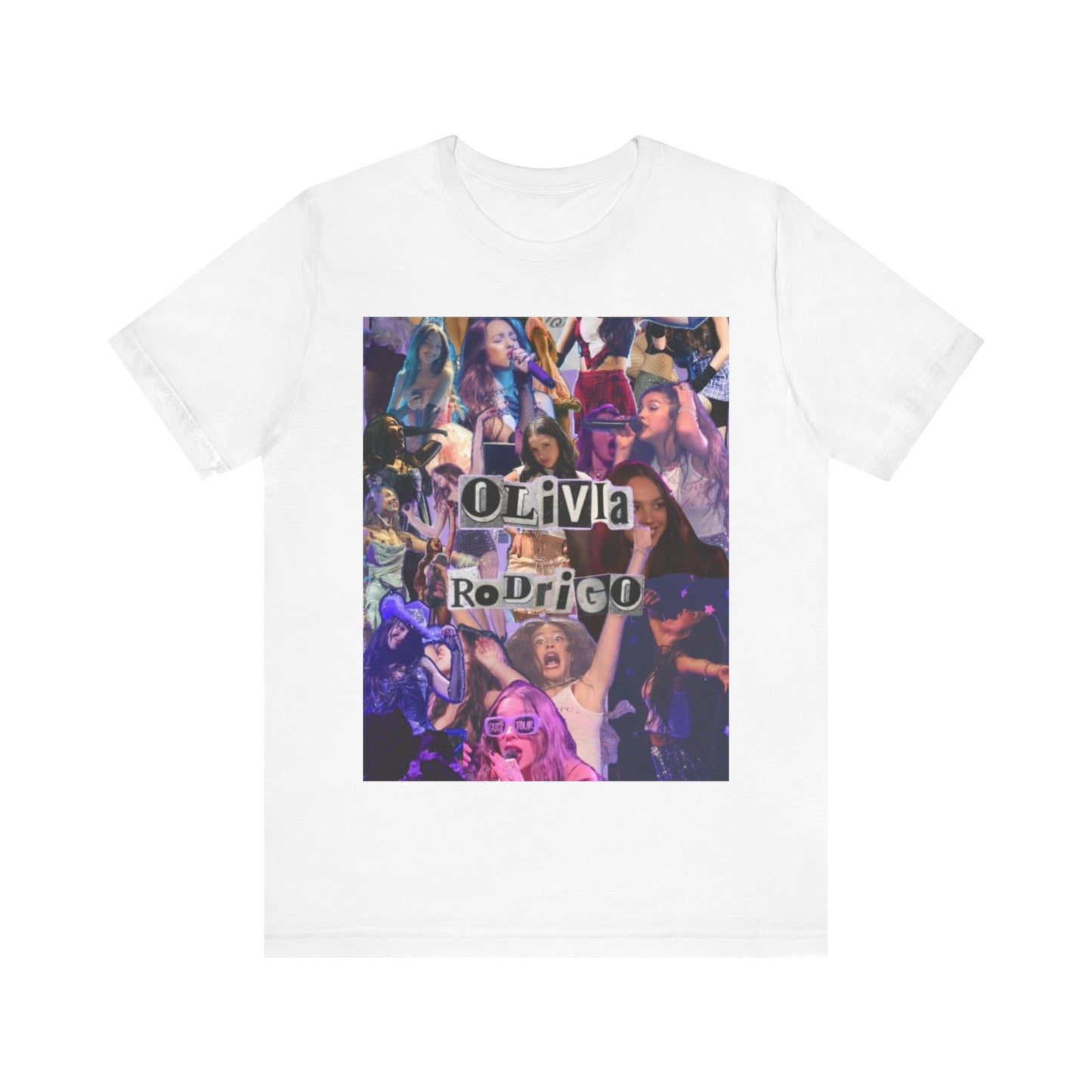 A black graphic t-shirt featuring a retro bootleg graphic of Olivia Rodrigo.