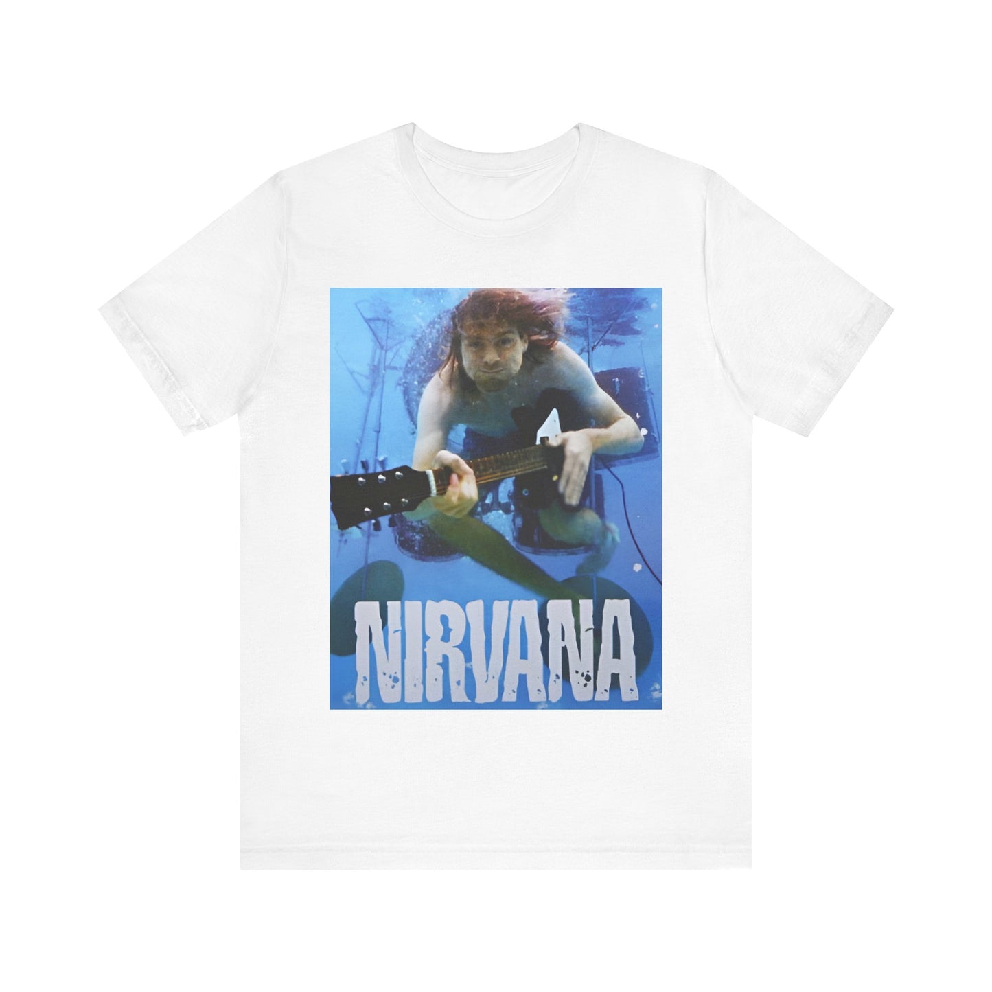A black graphic t-shirt featuring a bold graphic related to Nirvana's 'Lithium' song or era.