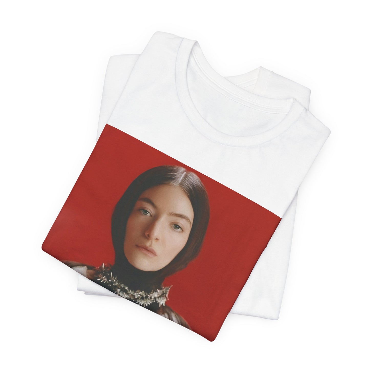 A black graphic t-shirt featuring a vintage indie pop icon graphic of Lorde.
