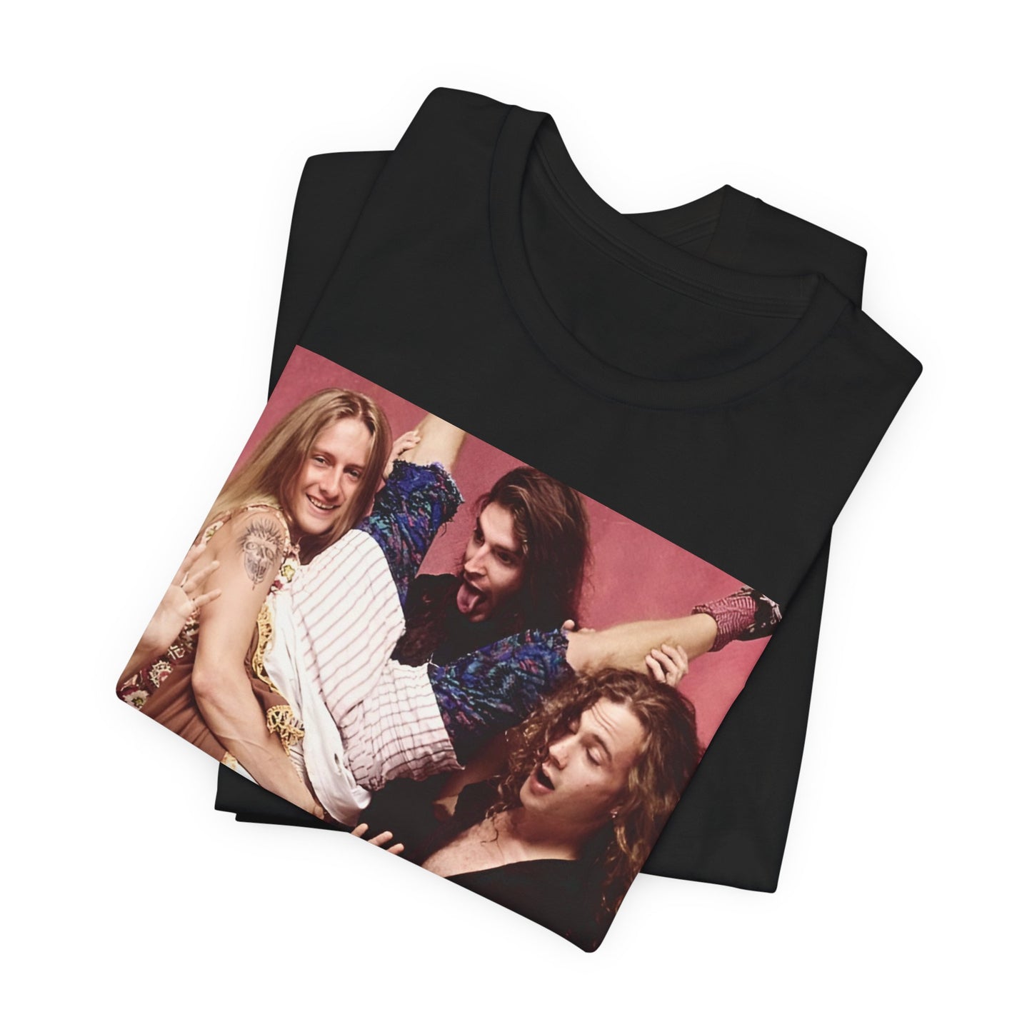 A black graphic t-shirt featuring a humorous or candid photo/illustration of Alice In Chains band members from the 90s alt-rock era.