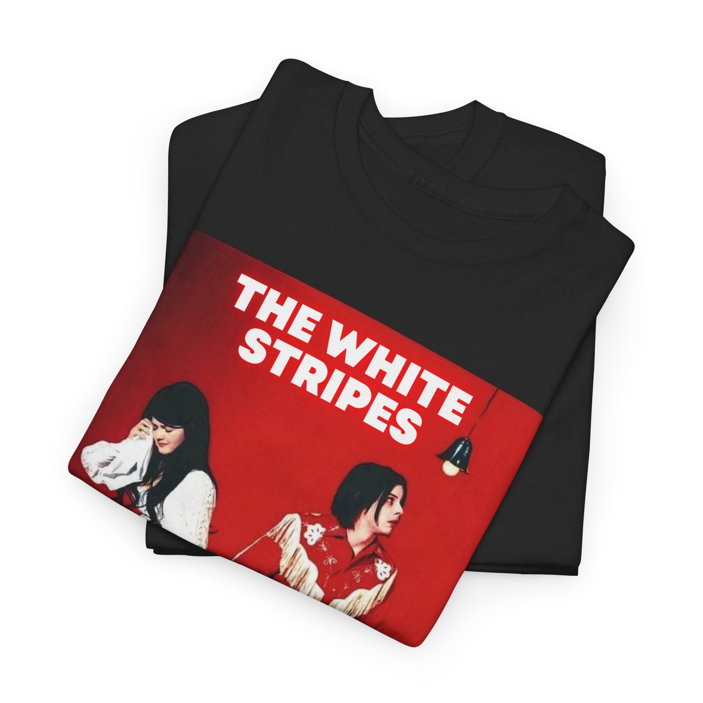 A black graphic t-shirt featuring an edgy rock and roll graphic of The White Stripes.