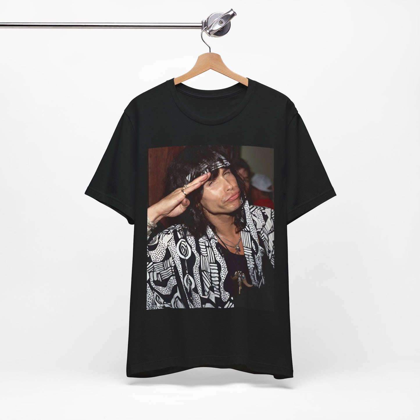 A black graphic t-shirt featuring a design related to Aerosmith's 'Get a Grip' tour, possibly incorporating album art elements or band visuals from that era.
