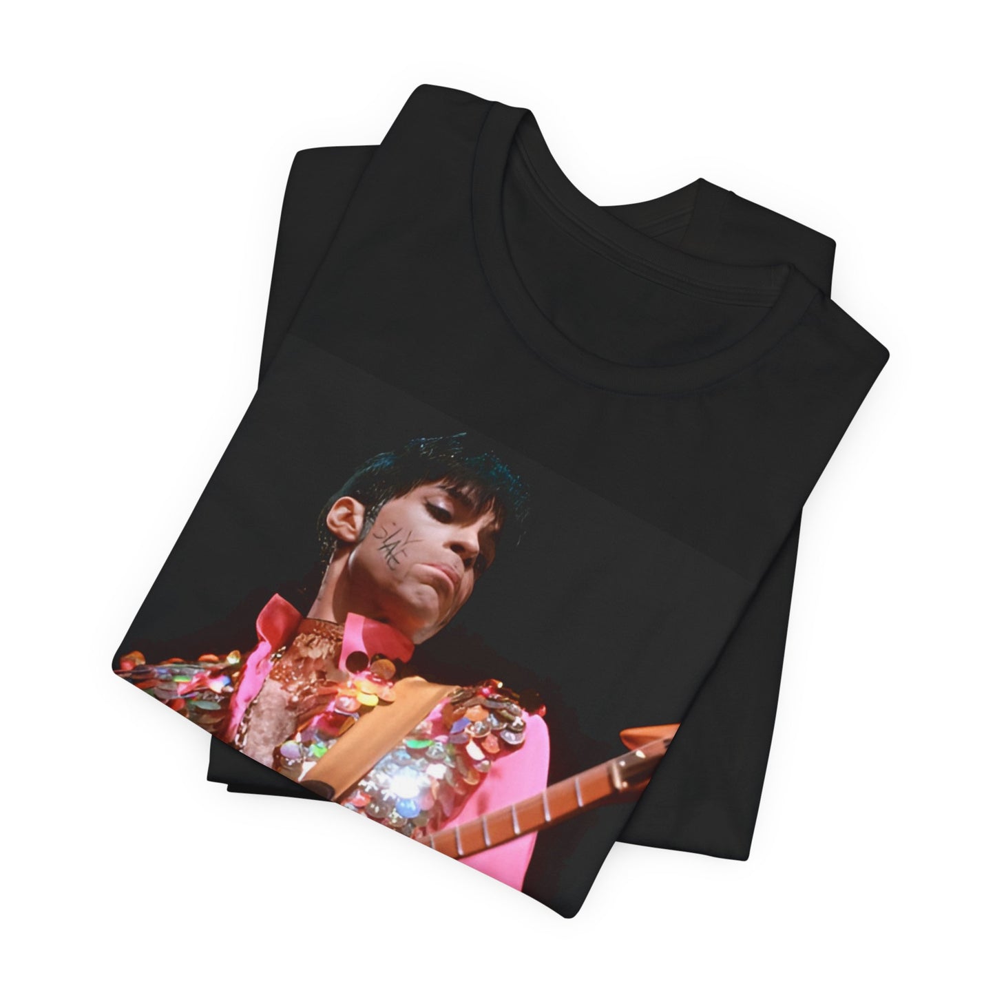 A black graphic t-shirt featuring a graphic of Prince as an unapologetic sex symbol.