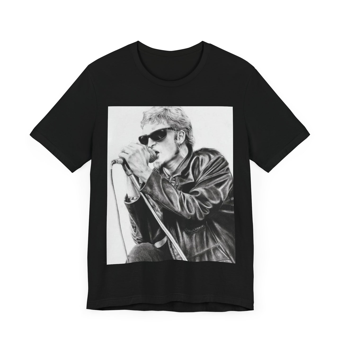 A black graphic t-shirt featuring a photo of Layne Staley from Alice In Chains performing live in concert, showing his intense stage presence.