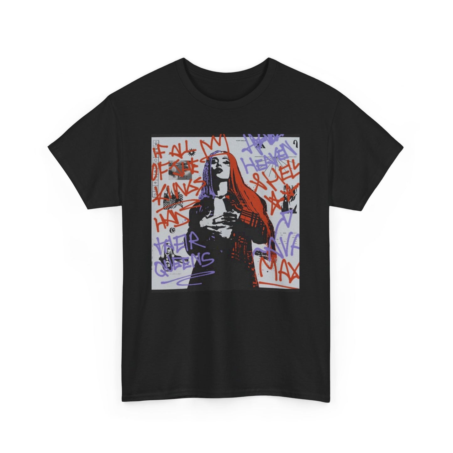A black graphic t-shirt featuring a graffiti art style illustration of Ava Max.