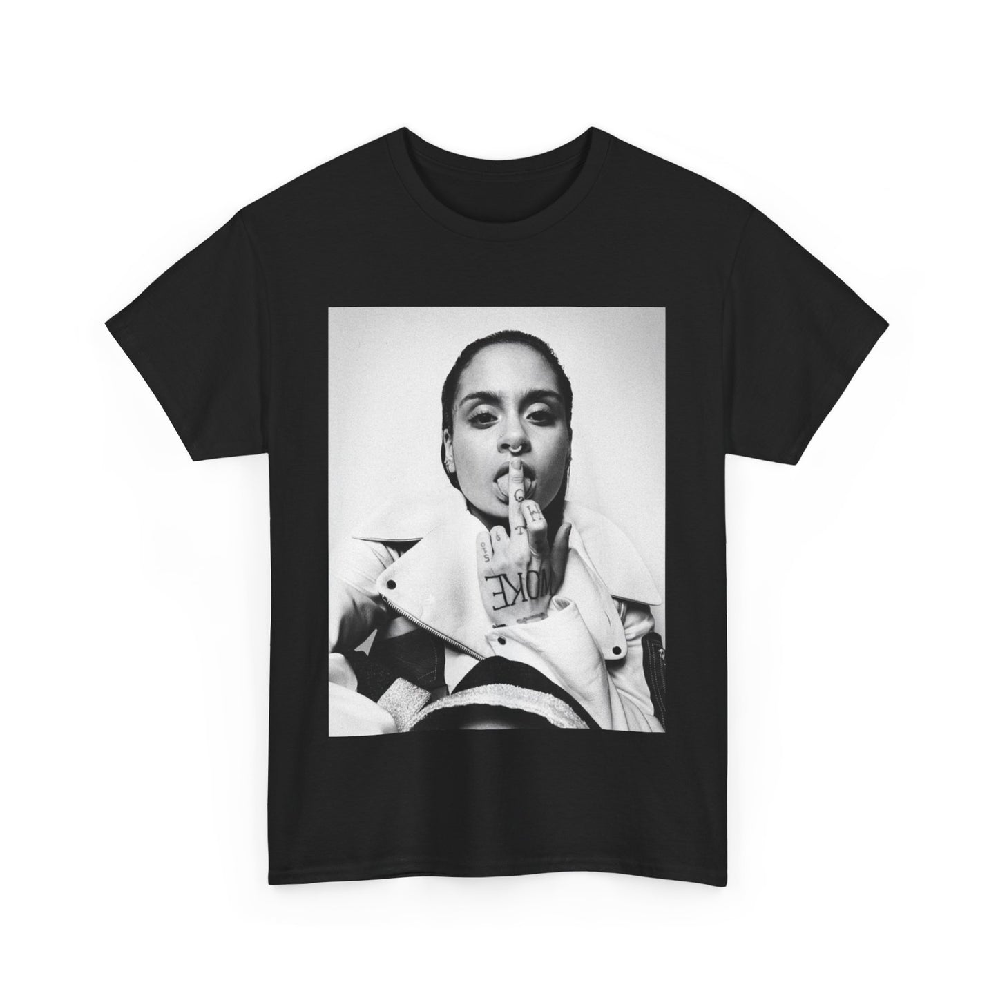 A black graphic t-shirt featuring a soulful indie pop graphic of Kehlani.
