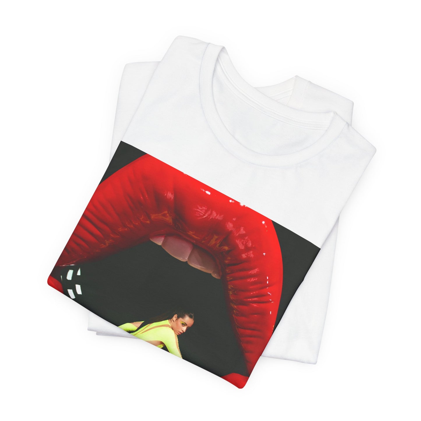 A black graphic t-shirt featuring a graphic of Camila Cabello with a 'rebel heart' or edgy pop star aesthetic.