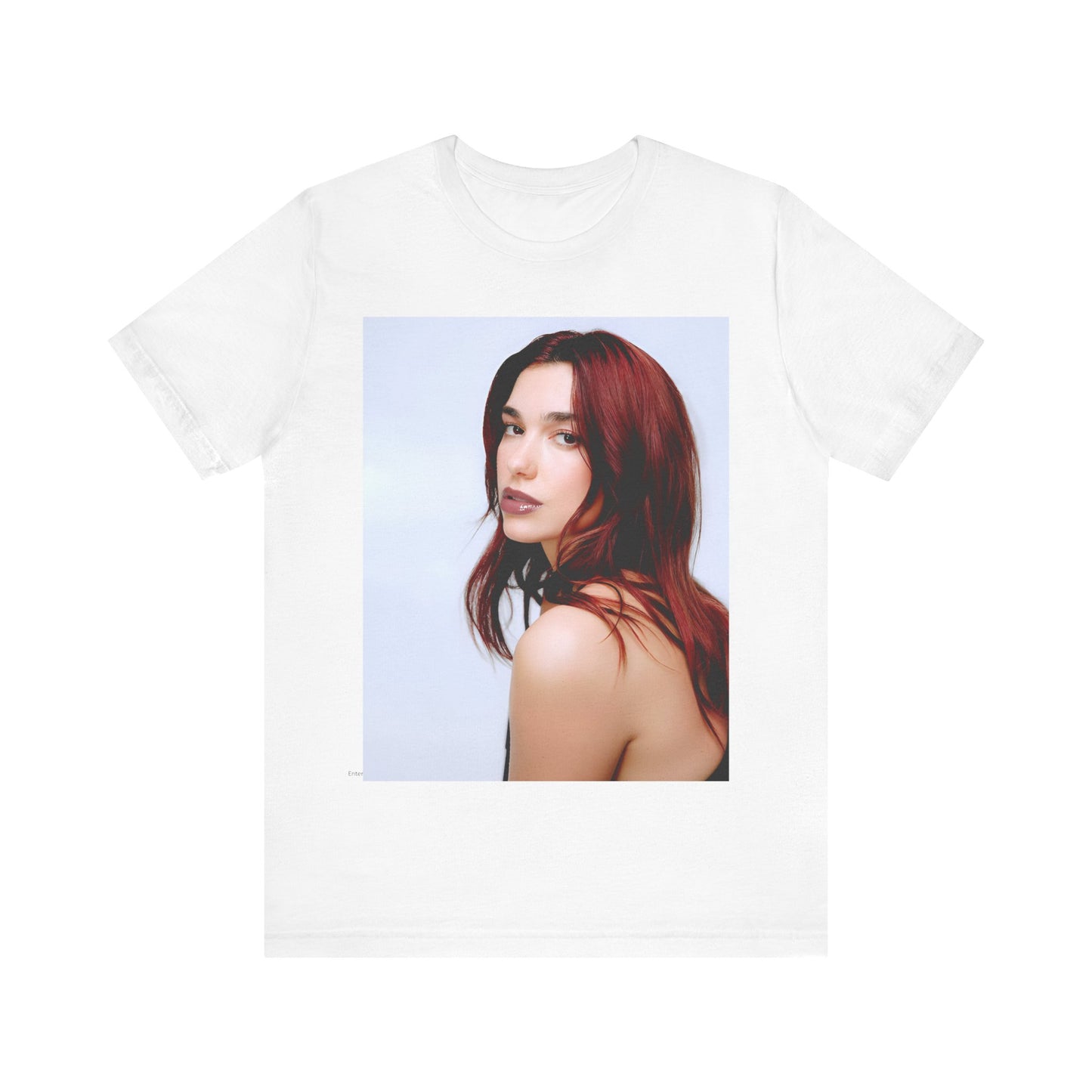 A black graphic t-shirt featuring a retro graphic inspired by Dua Lipa's "Don't Start Now" song.