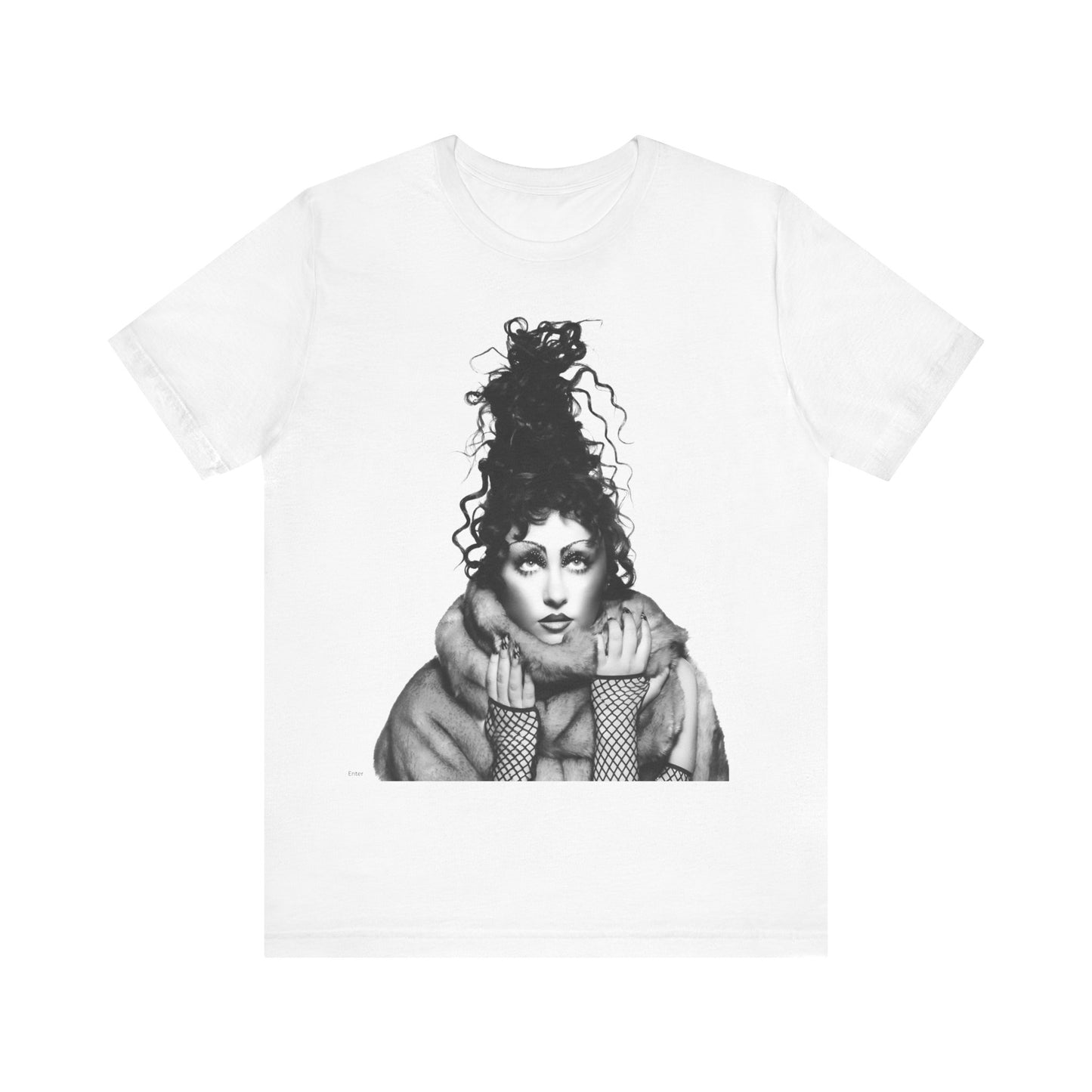 A black graphic t-shirt featuring a graphic of Chappell Roan as a pop diva.