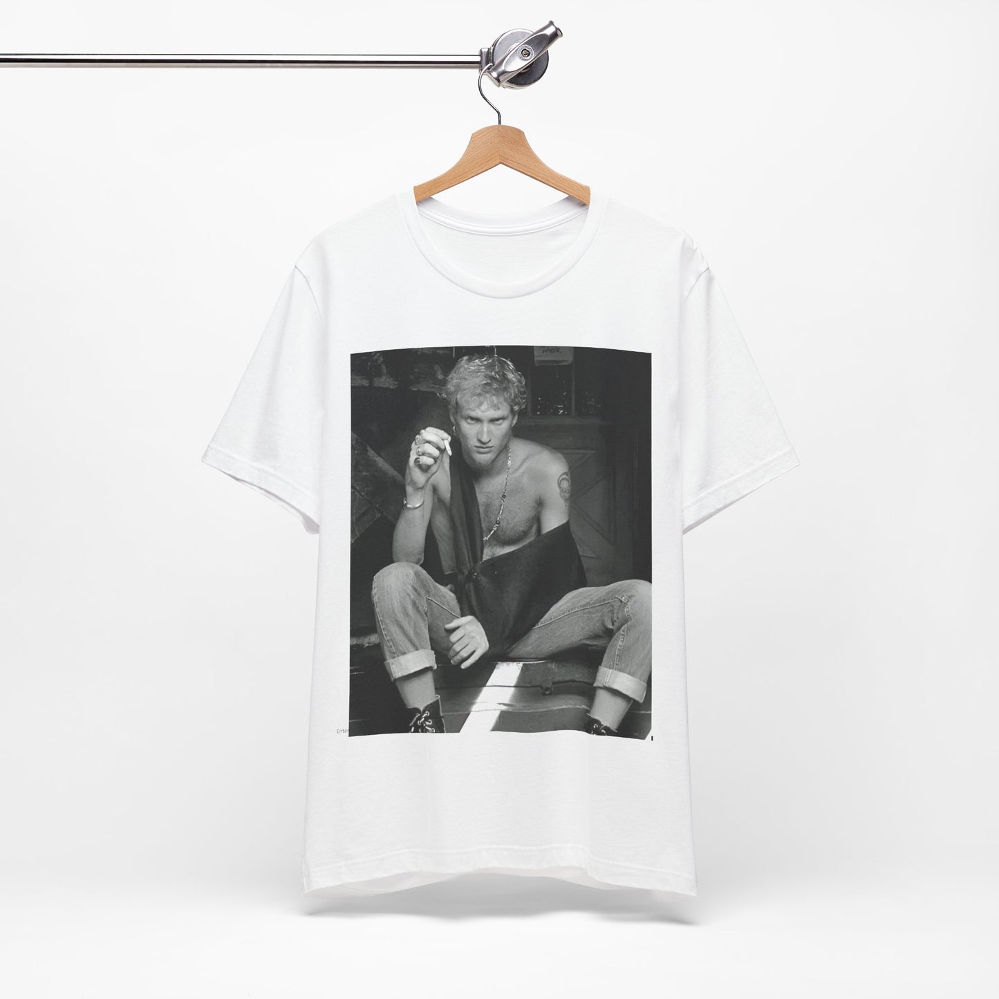 A black graphic t-shirt featuring a 90s-style graphic of Layne Staley from Alice In Chains, possibly a portrait or performance image.